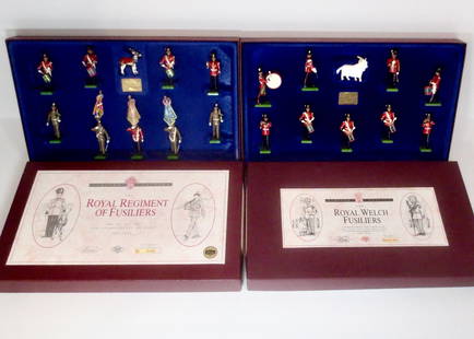 Britains Limited Editions: The Royal Regiment of Fusiliers #5193, and The Royal Welch Fusiliers #5191. 20 pieces. Mint condition. Boxes excellent.