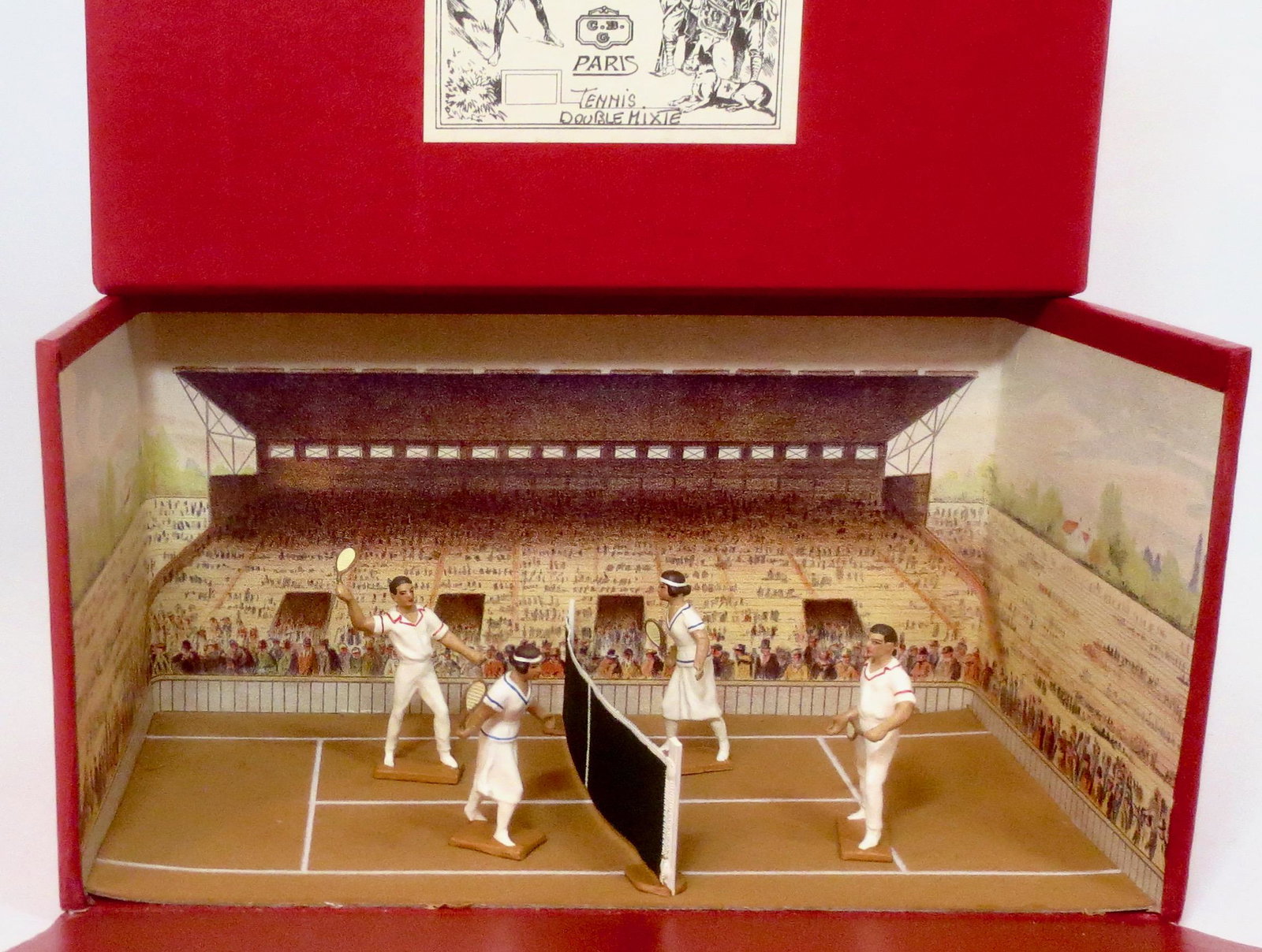 Mignot "Tennis Mixed Doubles" Diorama: 5 pieces. Mint condition. Box excellent.