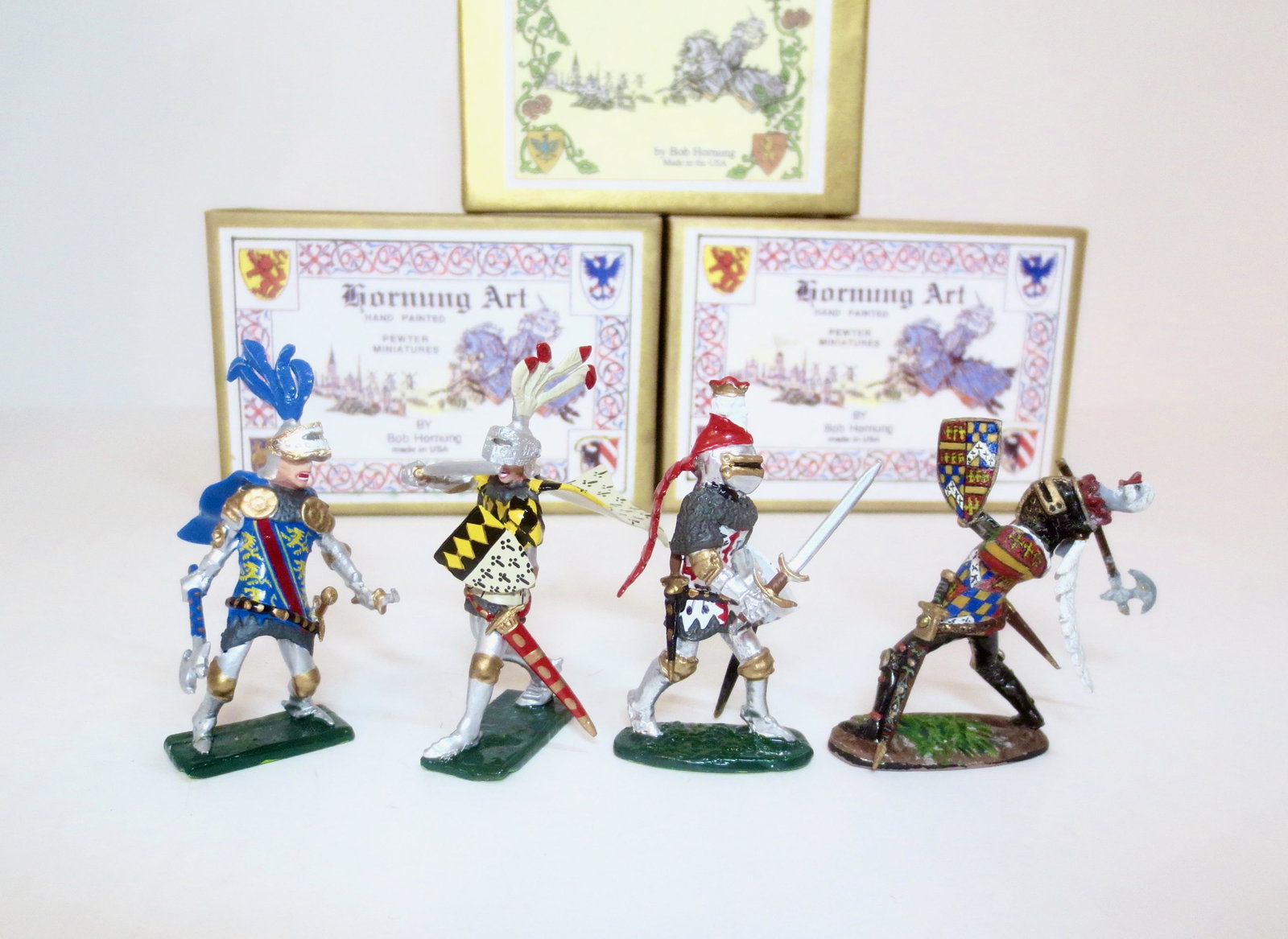 Hornung Personality Knights in Action: Henry Bouhn, John Count of Montfaucon, and Sir Robert Bourchier. 3 pieces. Mint to near mint condition. Boxes excellent.