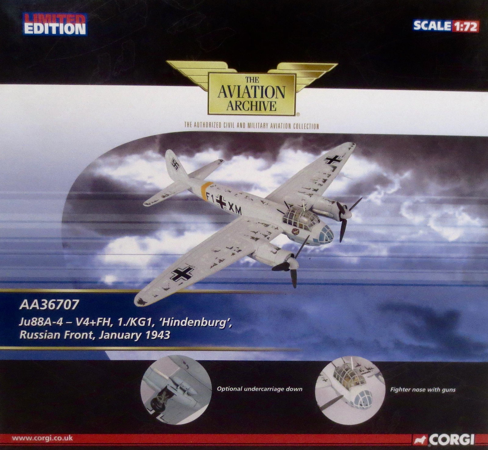 Corgi Aviation Archive #AA36707: World War Two German JU88A "Hindenburg" Russian Front. 1:72 scale. Mint condition. Box excellent.