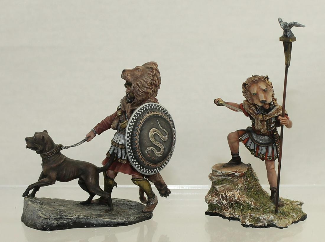 World Studio Lot Romans in Wolfskin: Lot includes Roman with Eagle Standard and Mastiff Handler. 2 Pieces. Condition Excellent. No Box.