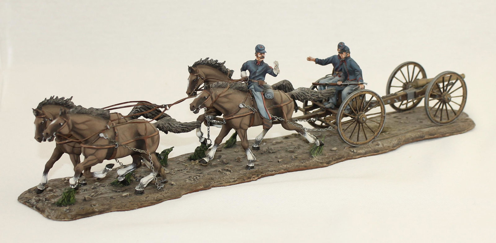 Grudsky Studio ACW Union Horse Artillery Unit: American Civil War. Includes 10 lb Parrot Gun and Ammunition Limber. Base Measures 15-1/2 " Long. 4 Pieces. Condition Very Good to Excellent. One Harness Ring Missing. No Box. **Additional shipping ch