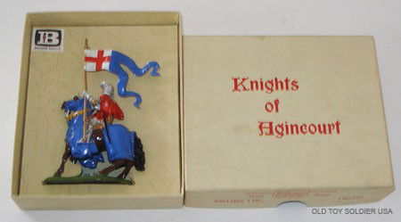 Britains Set # 9495 Agincourt- Mounted Knight,: Britains Set # 9495 Knights of Agincourt- Mounted Knight with Banner Cross of St George in Original Cream and Red Box. 1 Piece.