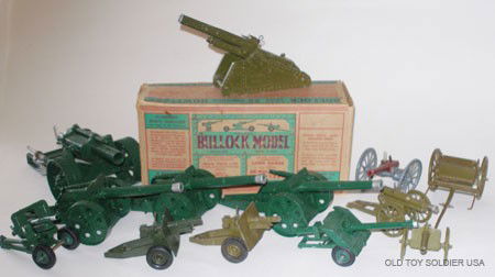 Britains and Bullock Guns: Britains and Bullock Guns. Britains 4.7 Navel Guns, 3. Mobile Howitzer. 2 Royal Artillery Guns and a Limber. 2 Howitzers, 2 Battalion Anti Tank Guns, A Civil War Cannon and a Bullock Howitzer with Ori