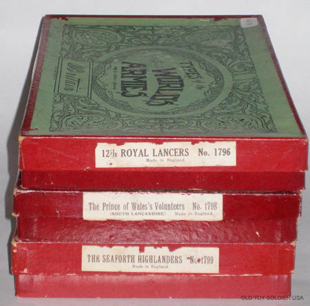 Britains Very Rare Empty Boxes for un-catalogued : Britains Very Rare Empty Boxes for un-catalogued set numbers 1796 12th Royal Lancers,1798 The Prince of Wales Volunteers, & 1799 The Seaforth Highlanders. All 3 Empty boxes issued in 1939 for one year
