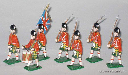 Heyde like Highlanders: Heyde like Highlanders with Officer Flag Bearer and Drummer, possibly Shimek products. 7 Pieces – Unboxed
