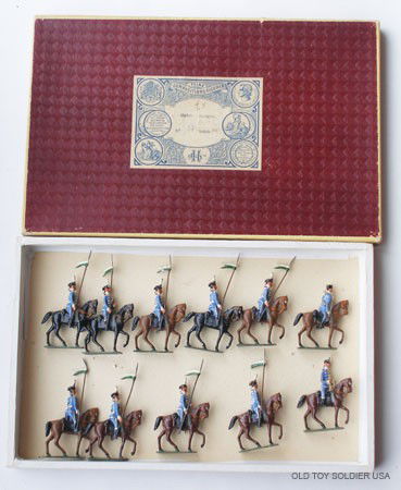 Heyde Set # 69 Grim Husaren (Hussars) - Box: Heyde Set # 69 Grim Husaren (Hussars) Mounted with Officer and Trumpeter in Original Box -Untied without backing card. Pre War. 11 Pieces