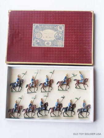 Heyde Set # 69 Sachs Gardereiter (Grenadiers): Heyde Set # 69 Sachs Gardereiter (Grenadiers) Mounted with Officer and Trumpeter in Original Box -Untied without backing card. Pre War. 11 Pieces