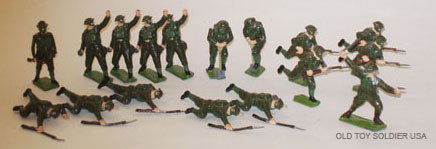 Britains From Set # 1614 British Infantry: Britains From Set # 1614 British Infantry in Gas Masks- Unboxed. Post War. 17 Pieces.