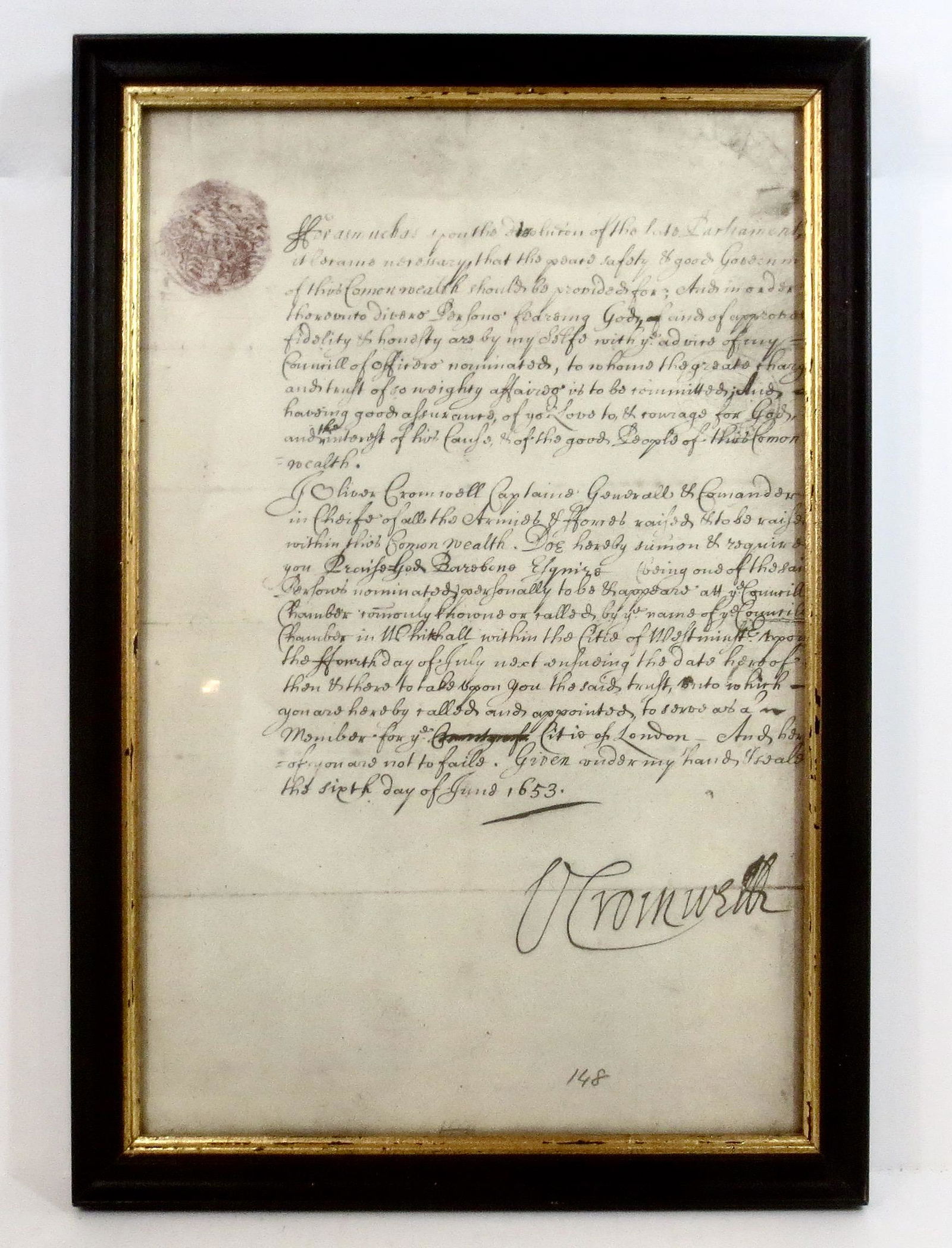 Oliver Cromwell Signed Document (1 of 1)