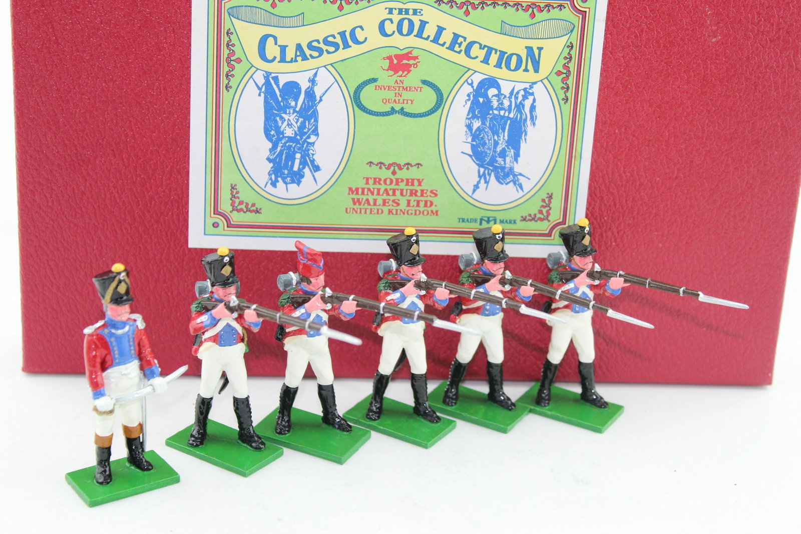 Trophy Miniatures Hanoverian Legion: Six-pc Napoleonic set, 54 mm, catalogue no. WA40, Mint in box.