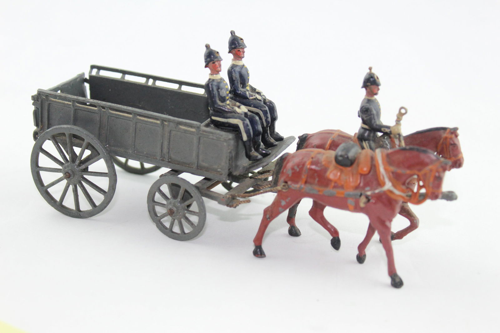 Britains Set #146 Royal Army Service Corps: Five pcs, prewar 1920s, Review Order, gun metal version, E. No box.