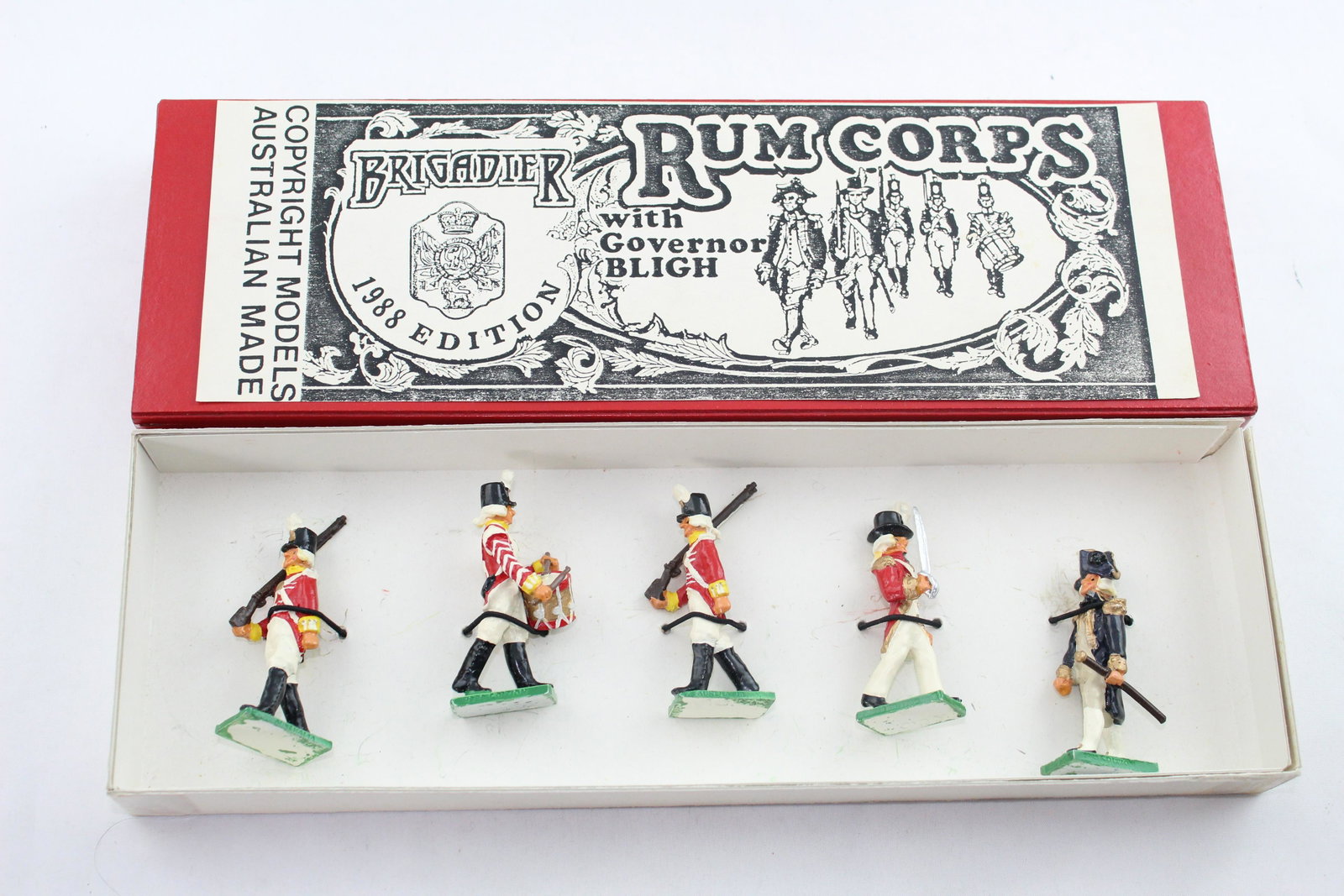 Brigadier Rum Corps with Gov. Bligh: Five pcs, 54 mm, Australian made, 1988 edition, Rum Corps with Governer Bligh, 1808, MIB.