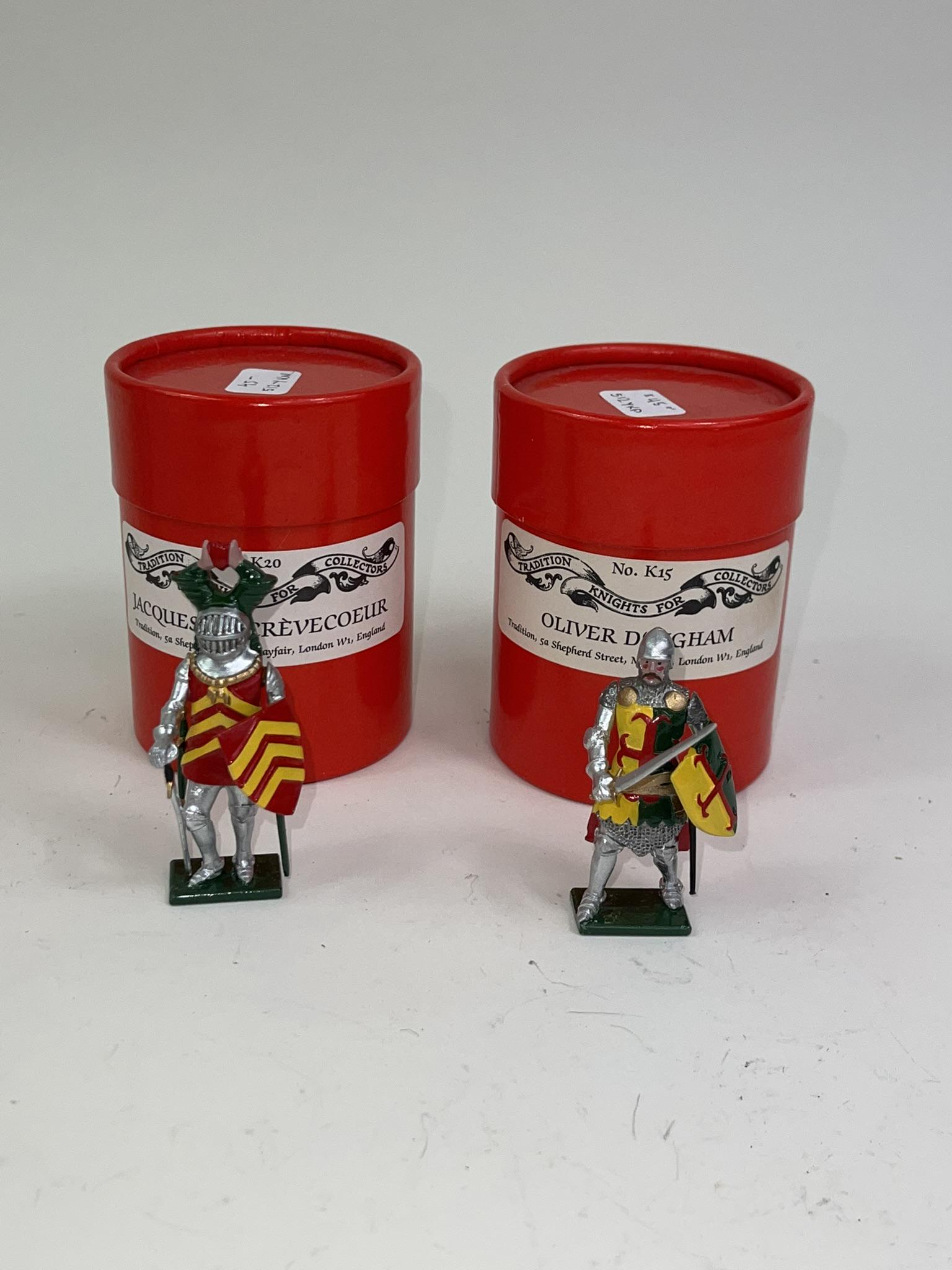 Tradition Knights D'Ingham & de Crevecoeur: 2 pcs 54mm figures in mint condition with original boxes. Figures are Oliver D'Ingham and Jacques de Crevecoeur