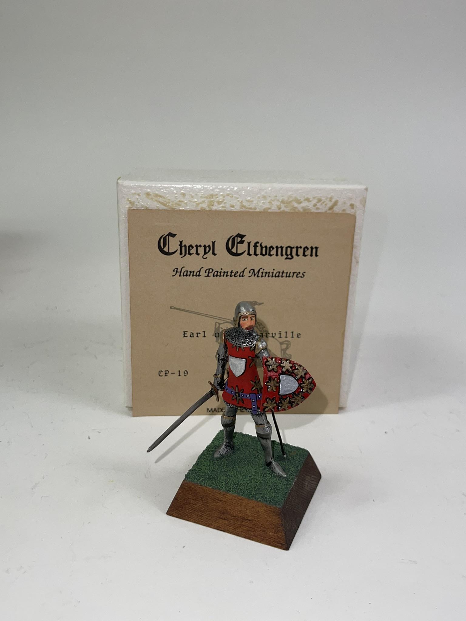 Elfvengren Knight CP-19 Earl of Cancarville: 1 piece 54mm figure mint in original box. Expertly hand-painted by Cheryl Elfvengren. Hand signed and dated on the base "1998".