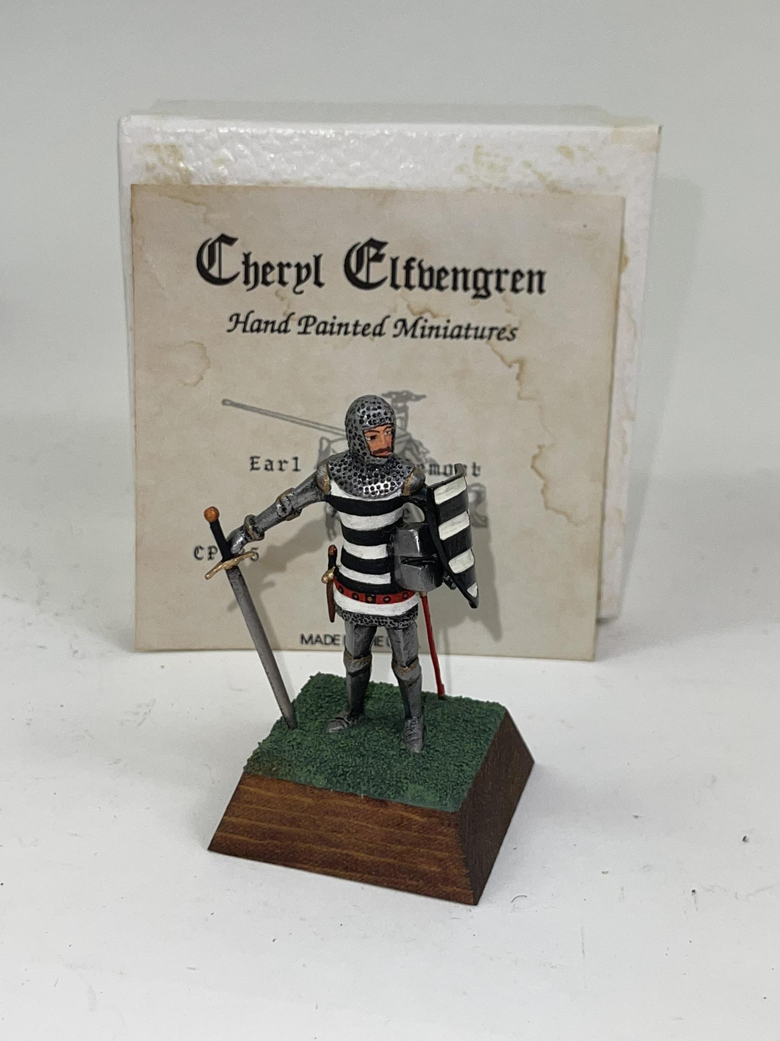 Elfvengren Knight CP-25 Earl of Vaudemont: 1 piece 54mm figure mint in original box. Expertly hand-painted by Cheryl Elfvengren. Hand signed and dated on the base "1998".