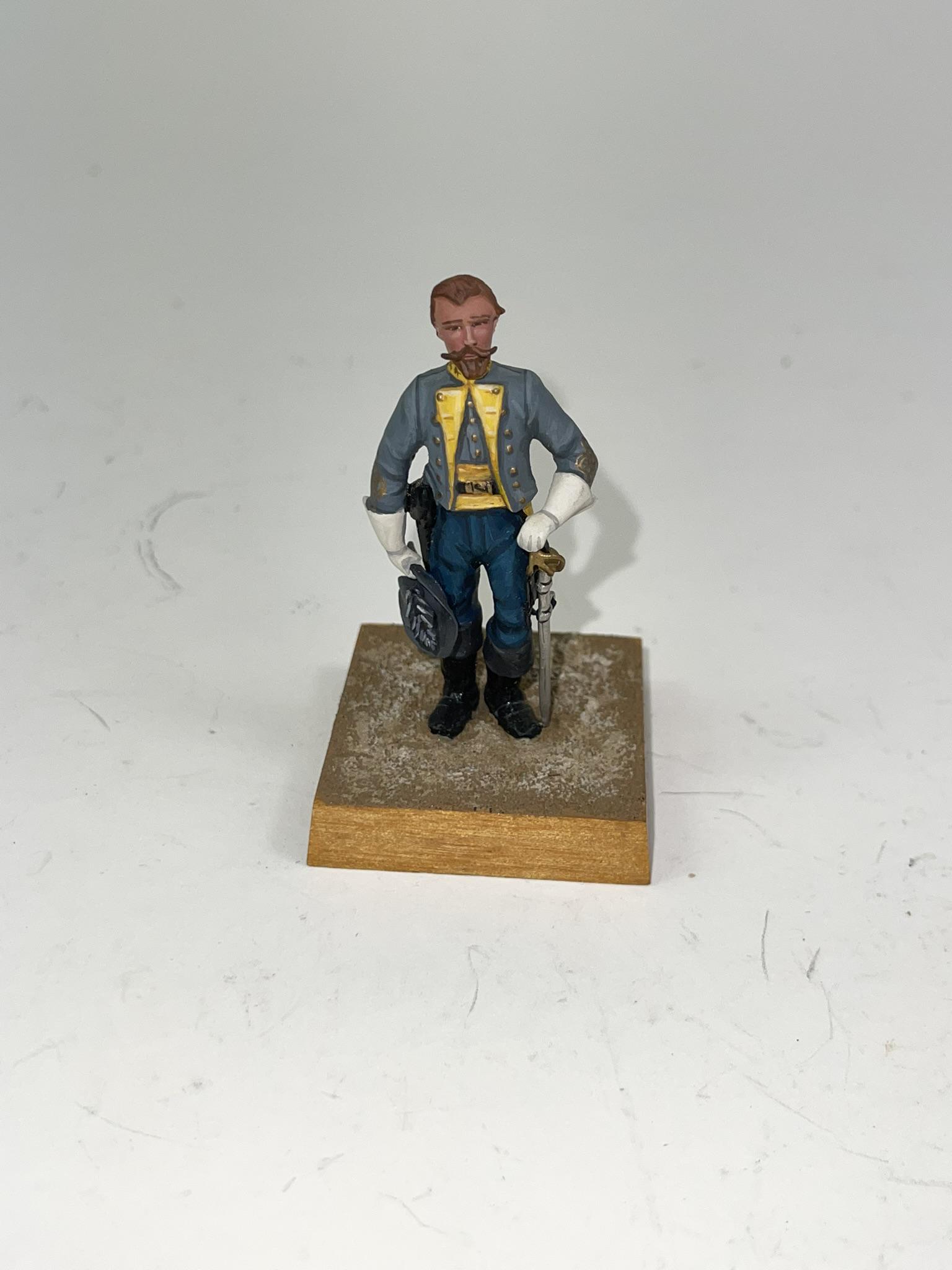 Military Miniature Stuarts Cav. Corps By Imrie: 1 piece solid-cast 54mm figure mounted on wooden plinth, in excellent condition. Lt. Col Heros Von Borcke, 1862. Signed on base by William Imrie.