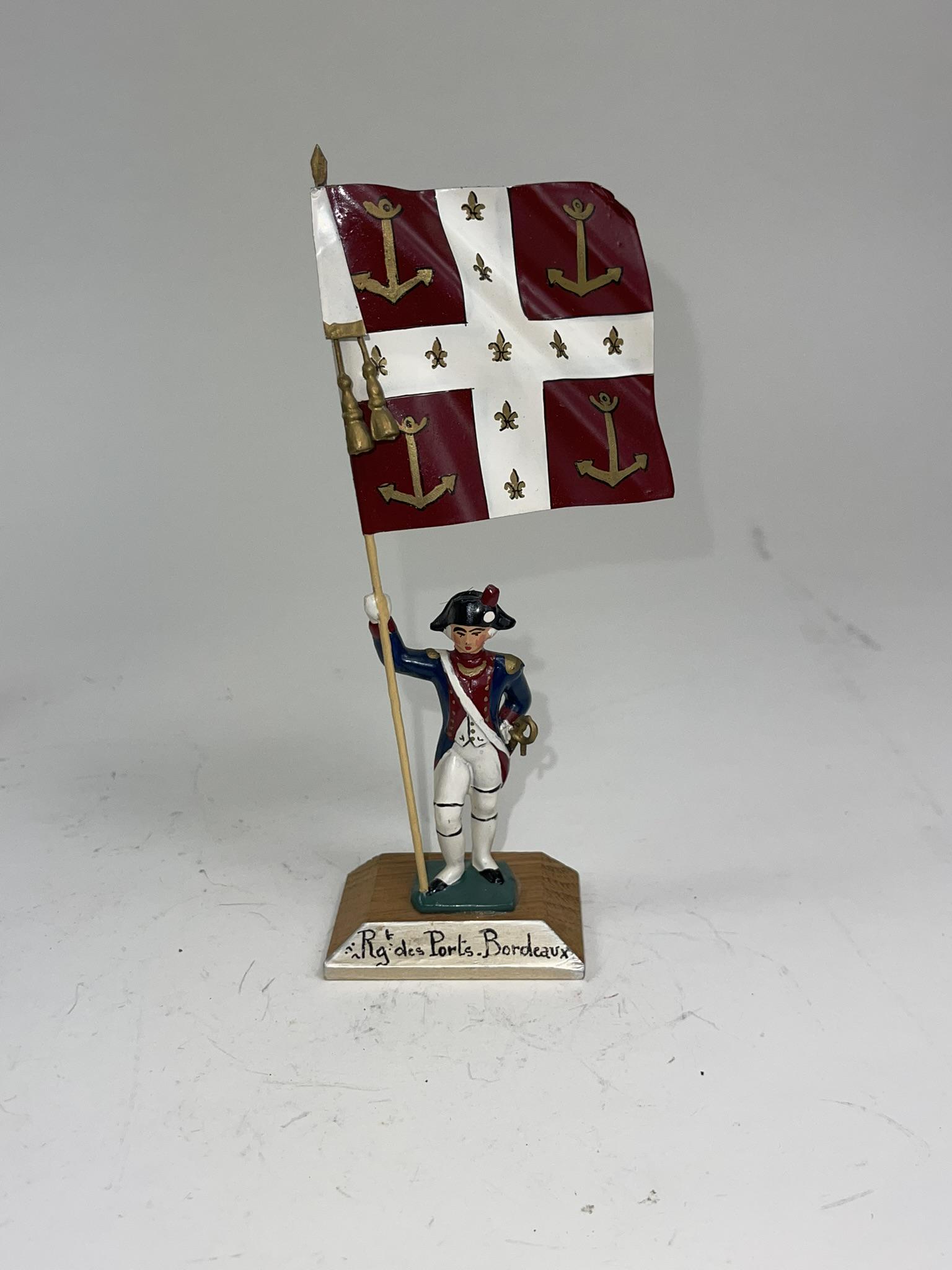 Auger Rg des Ports Bordeaux Flag Bearer: 1 piece in excellent condition, mounted on wooden plinth.
