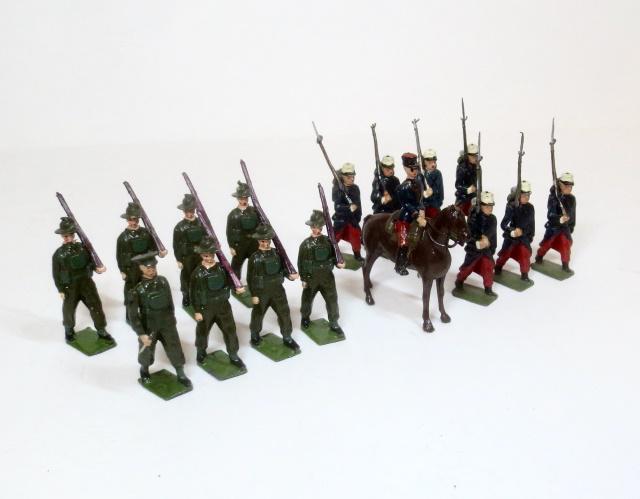 Britains #2031 Australian Infantry: And From #2050 French Foreign Legion with Mounted Officer. 16 pieces. Near mint to excellent overall condition (2 pieces missing bayonets). Unboxed.