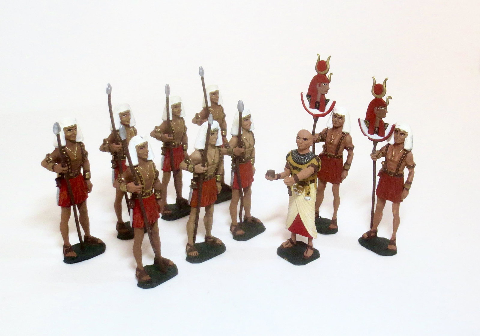 Ancient Egyptian Warriors With Priest: 75mm tall. 10 pieces. Mint to near mint condition. Unboxed.