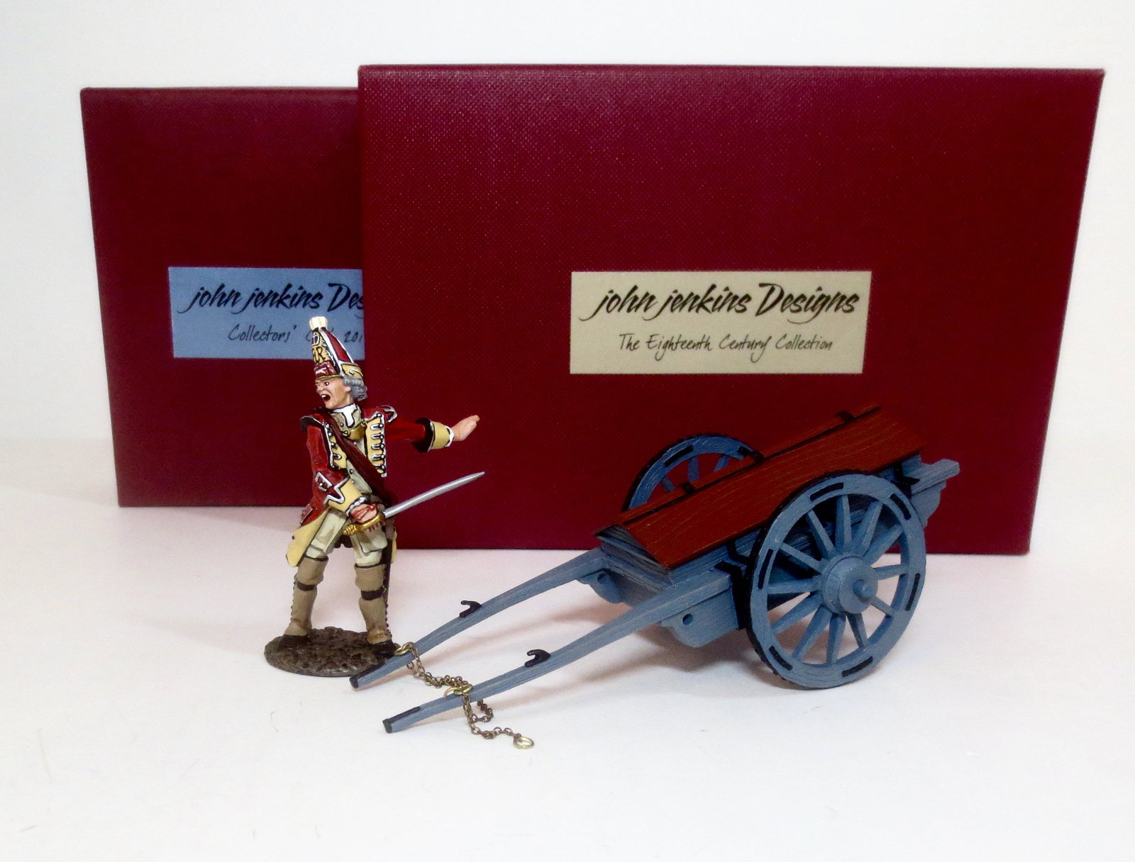 John Jenkins Battle on the Monongahela 1755: Lt. William Dunbar JJClub Set #3, and Powder Cart #BAL05. 2 pieces. Mint condition. Boxes excellent.