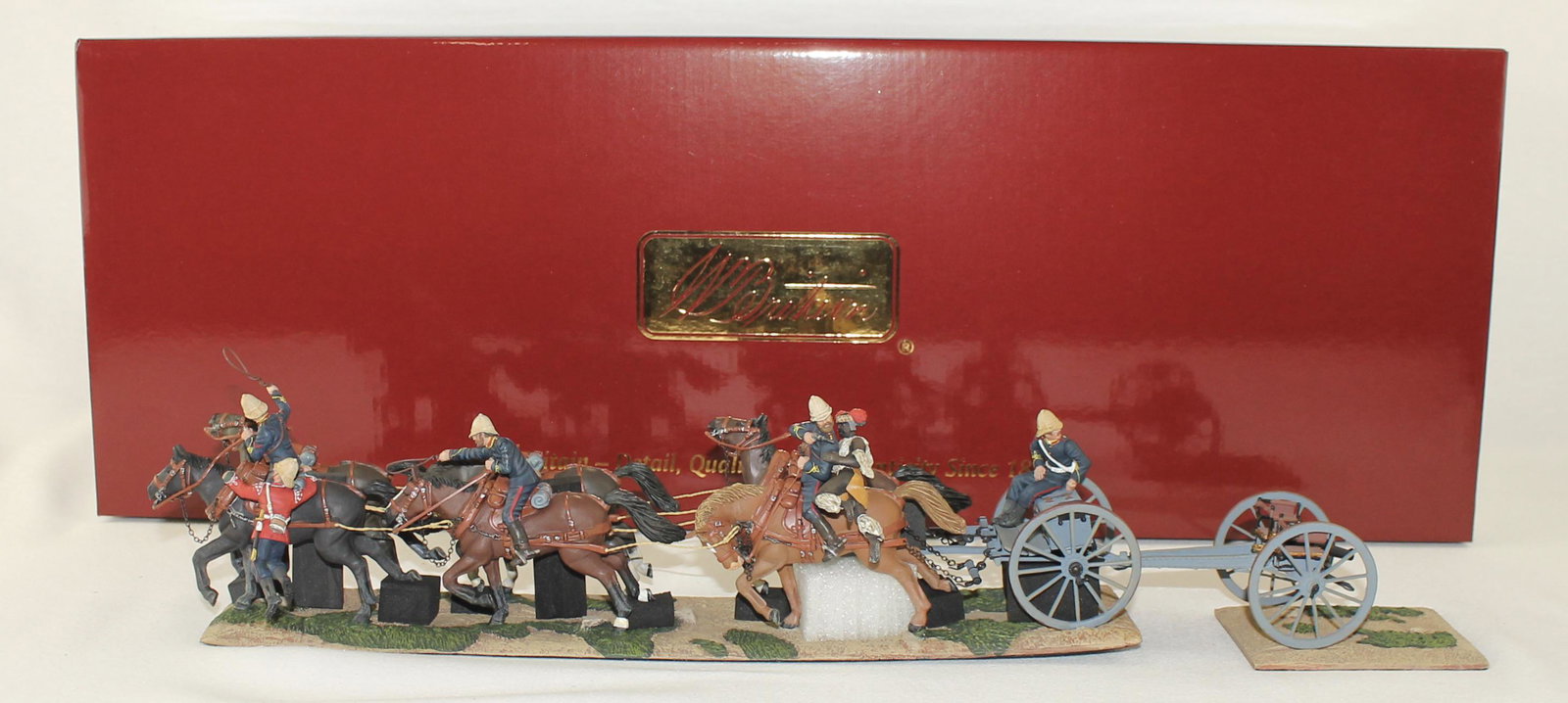 Britains Set 20099 British Artillery Gun Team: Zulu Wars. Includes 7 Pound Gun, Limber, Horses, Crew and Zulu Warrior. Limited Edition of 600. 14 Pieces. Condition Mint in Box. Box Excellent in Cardboard Shipping Box. **Additional Shipping Due To 