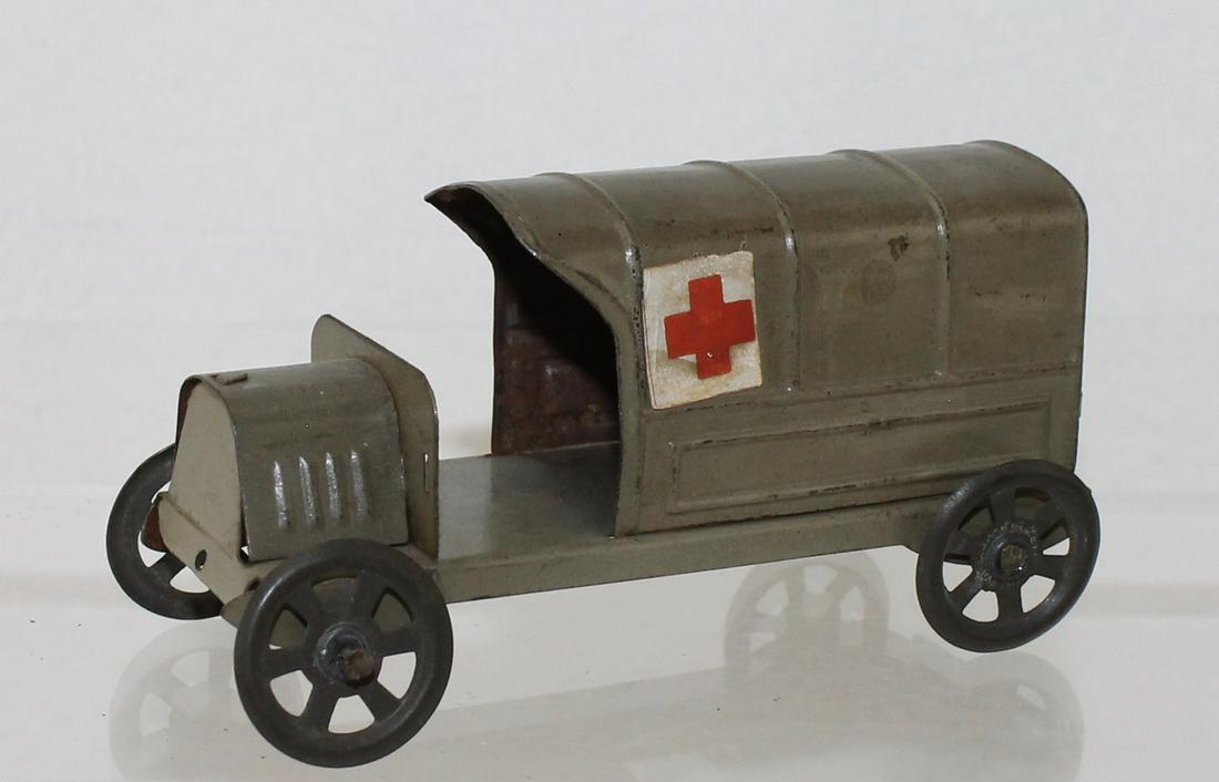Charles Rossignal Tinplate Ambulance: Measures 10cm Long. 1 Piece. Condition Good. Lacking Rear Door. No Box.