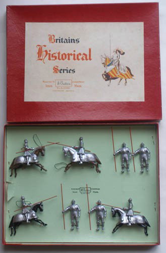 Britains # 1307 16th Century Knights in Armour: Britains Set # 1307. 16th Century Knights in Armour Tied in Original Historical Series box. Post War. 8 Pieces.