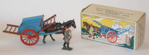 Britains Set # 4F Farm Tumbrel Cart, Blue: Britains Set # 4F Farm Tumbrel Cart, Blue with Original Color Illustrated Box and Carter. Post War.