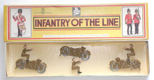 John Hill and Co Johillco # 201 Combat Troops on M: John Hill and Company Johillco RARE Set # 201 Combat Troops on Motor Cycles Tied in Original Infantry of the Line Midwest British Importer Box. Post War 6 Pieces.