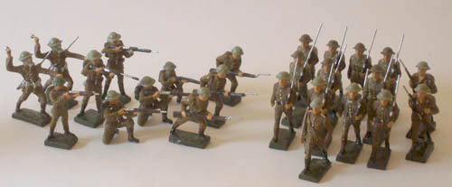 Lineol British Infantry in Action, WWII - Gas Mask: Lineol British Infantry in Action, World War Two, some with Gas Masks and Marching. Pre War.