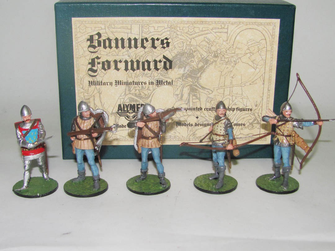 Alymer Banners Forward BF: Alymer Banners Forward BF 9 English Longbowman AND BF 10 Genoese Crossbowman, AND BF 8 Jean Duke De Berry MIB 5pcs, 3 Boxes