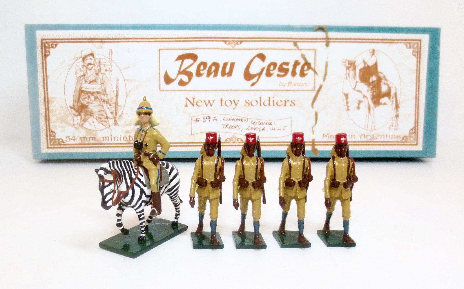 Beau Geste #89A WW1 German Colonial Troops: With Mounted Officer on Zebra. 5 pieces. Mint condition. Box excellent.
