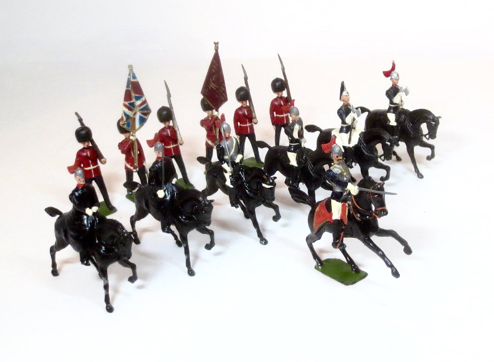 Britains From #2 Royal Horse Guards: And #2084 Scots Guards Colour Party. 13 pieces. Near mint to excellent condition (one clipped bayonet tip). Unboxed.