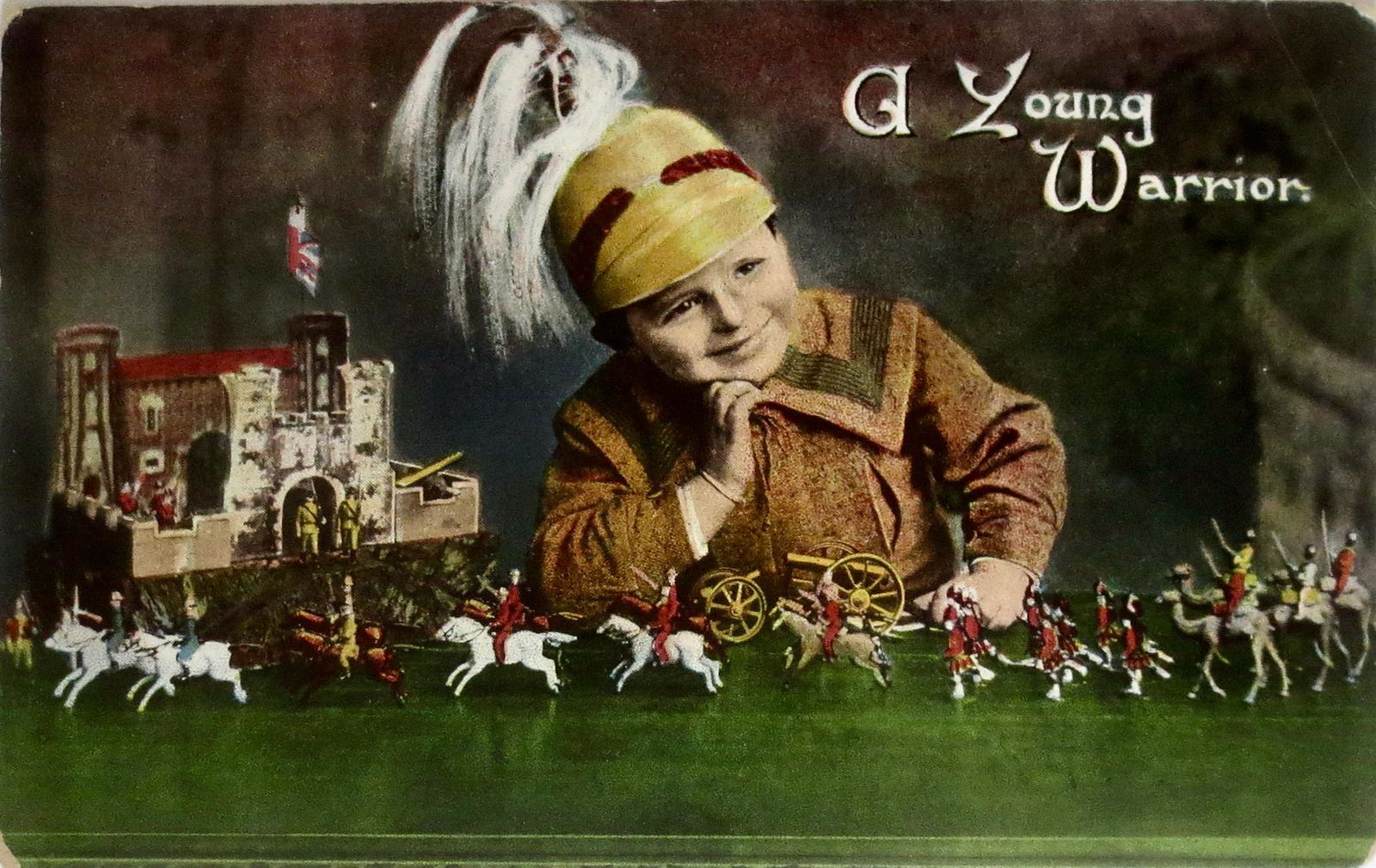 "A Young Warrior" Vintage Post Card with Britains Figures (1 of 2)