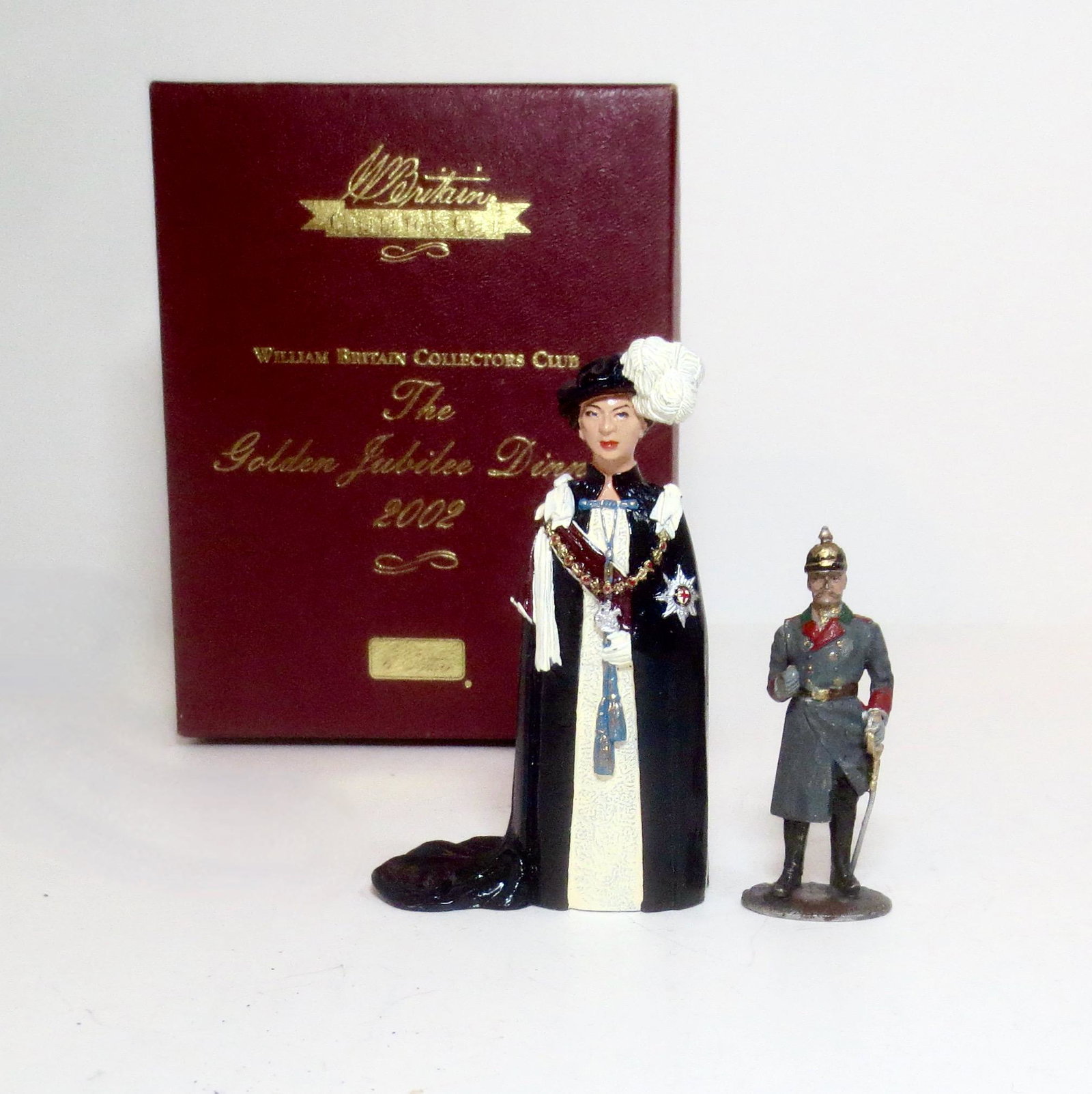 Britains Golden Jubilee Dinner Queen Elizabeth: And Tradition Kaiser Wilhelm. 60mm-95mm tall. 2 pieces. Mint to near mint condition. Box for Elizabeth in excellent condition, Kaiser unboxed.