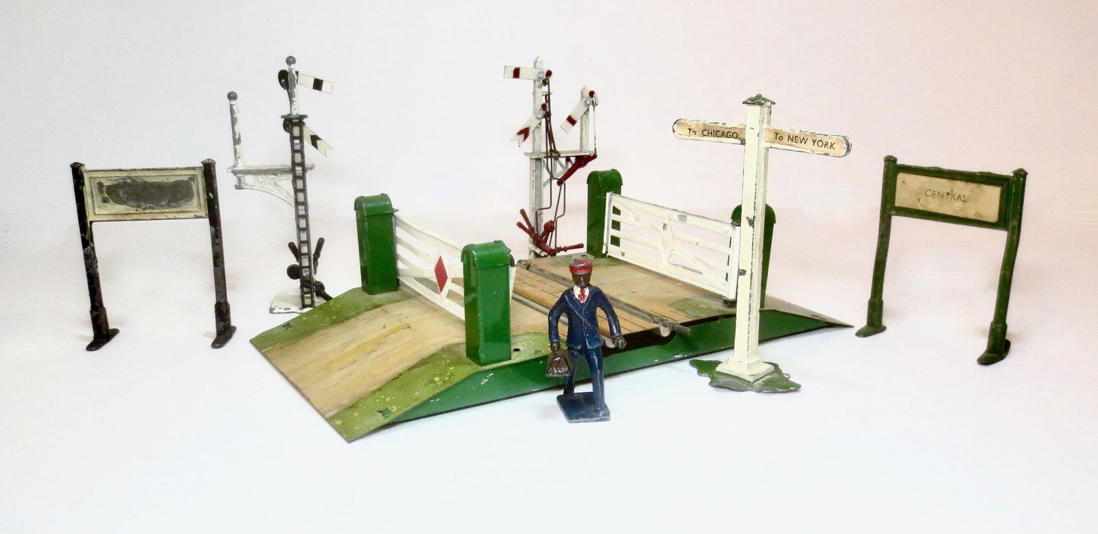 Tin Railway Crossing with Lincoln Log Porter (1 of 2)