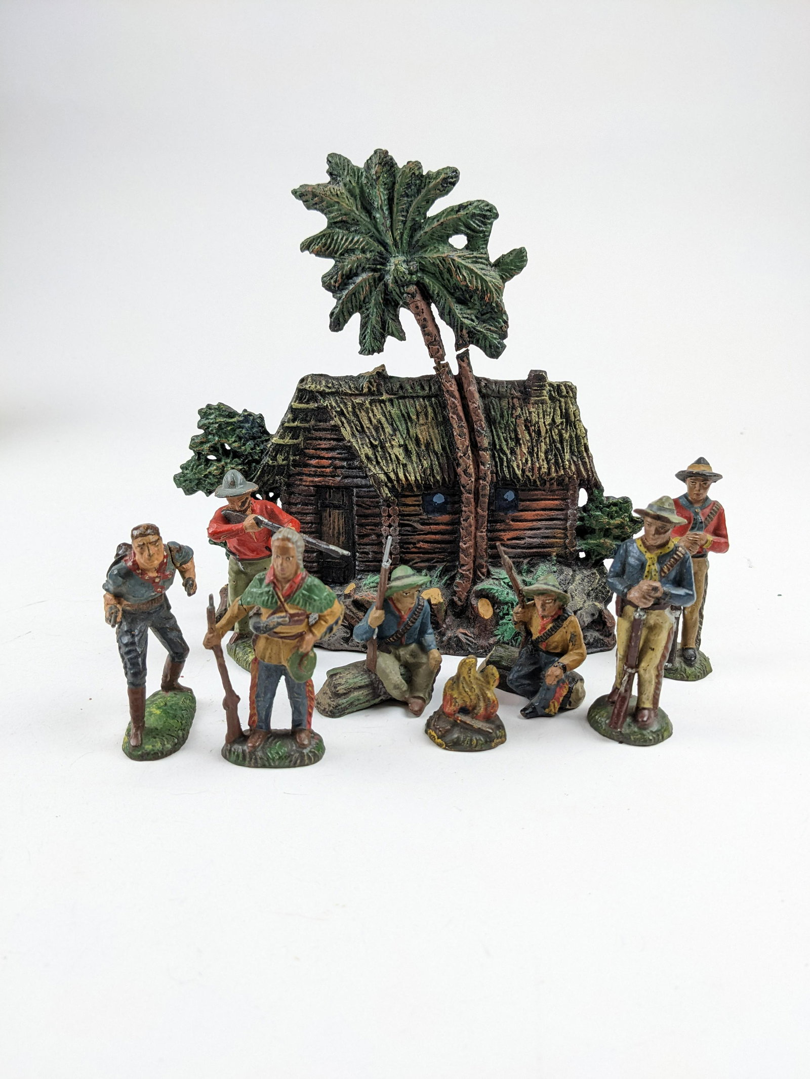 Lineol Cabin And Cowboys: 9 Pieces Condition Very Good
