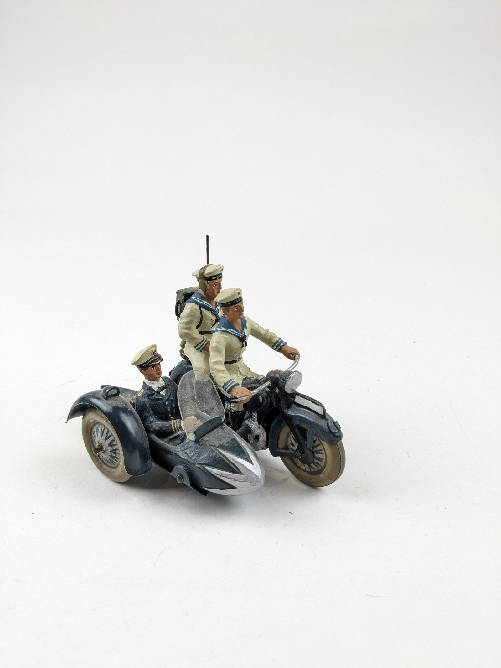 Lineol Navy Motor Cycle With Sidecar: 2 Pieces Condition Very Good (Restored)