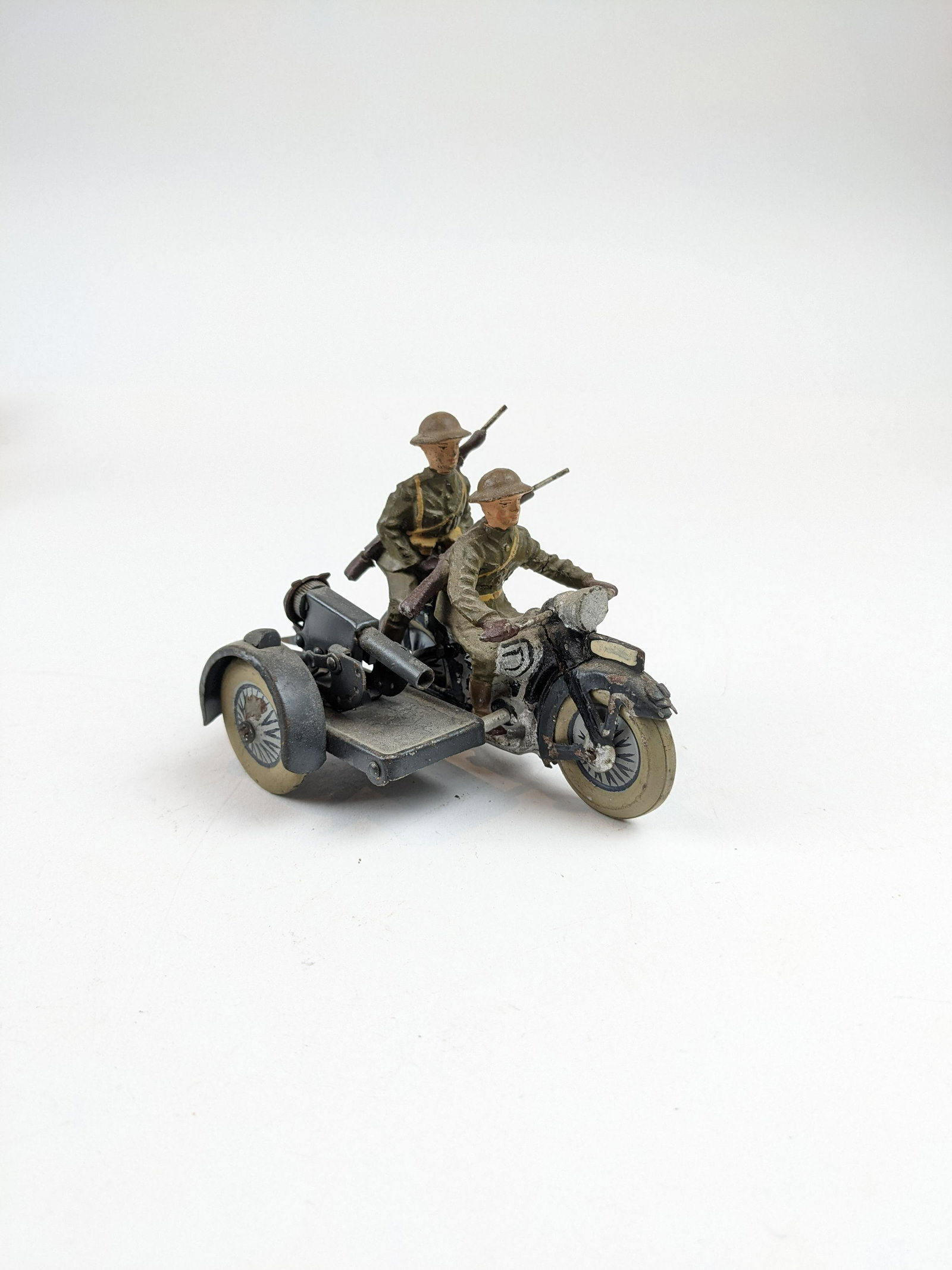 Lineol U.S. Motorcycle W/Sidecar & Machine Gun: 3 Pieces Condition Good