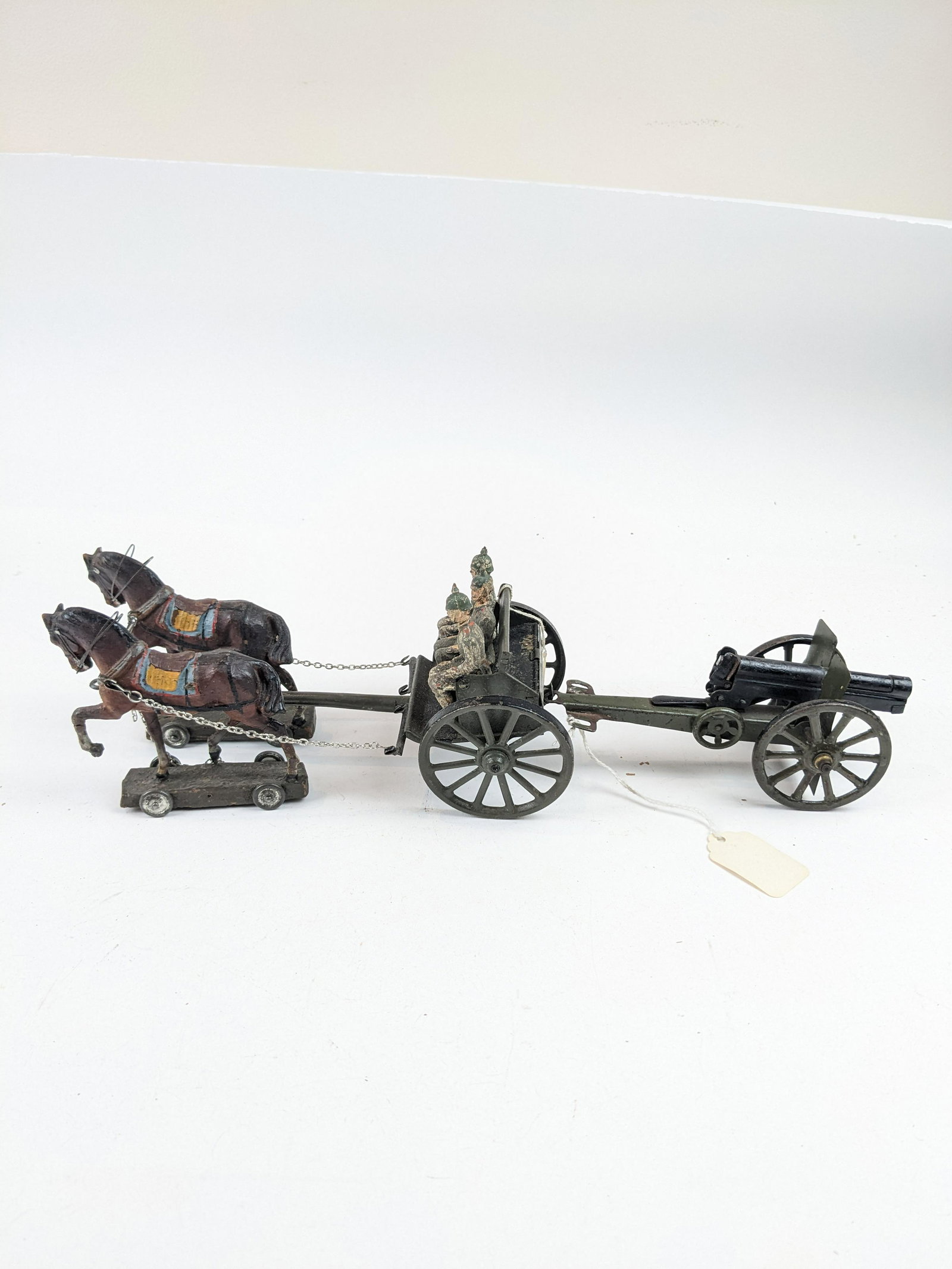 Lineol German Horse-drawn Gun Team 9cm: 6 Pieces Condition Fair To Good (New Chains)