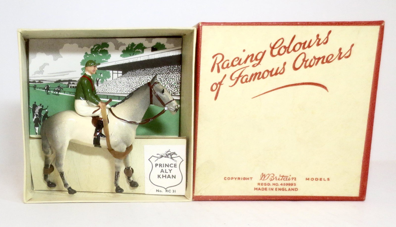Britains #RC31 Racing Colours of Famous Owners: Prince Aly Khan. 2 pieces. Near mint condition, retied in original box. Box excellent.