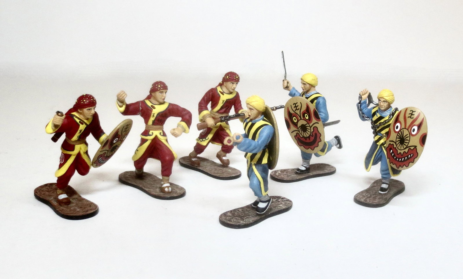 East of Eden Chinese Kansu Figures: 6 pieces. Two missing weapons, one with broken sword. Unboxed.