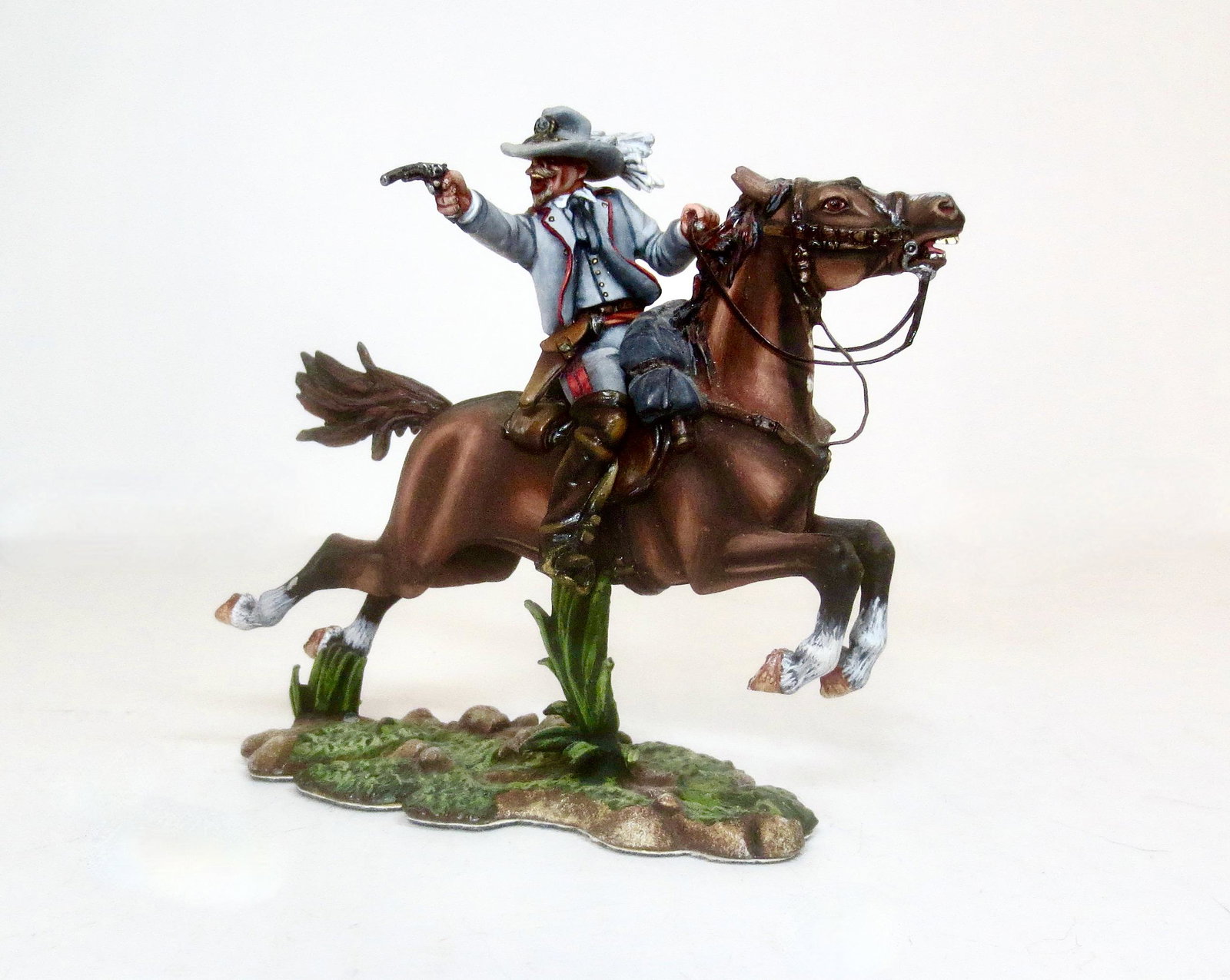 Russian Studio Mounted Confederate Cavalry: At the Gallop, firing pistol. Mint condition. Unboxed.