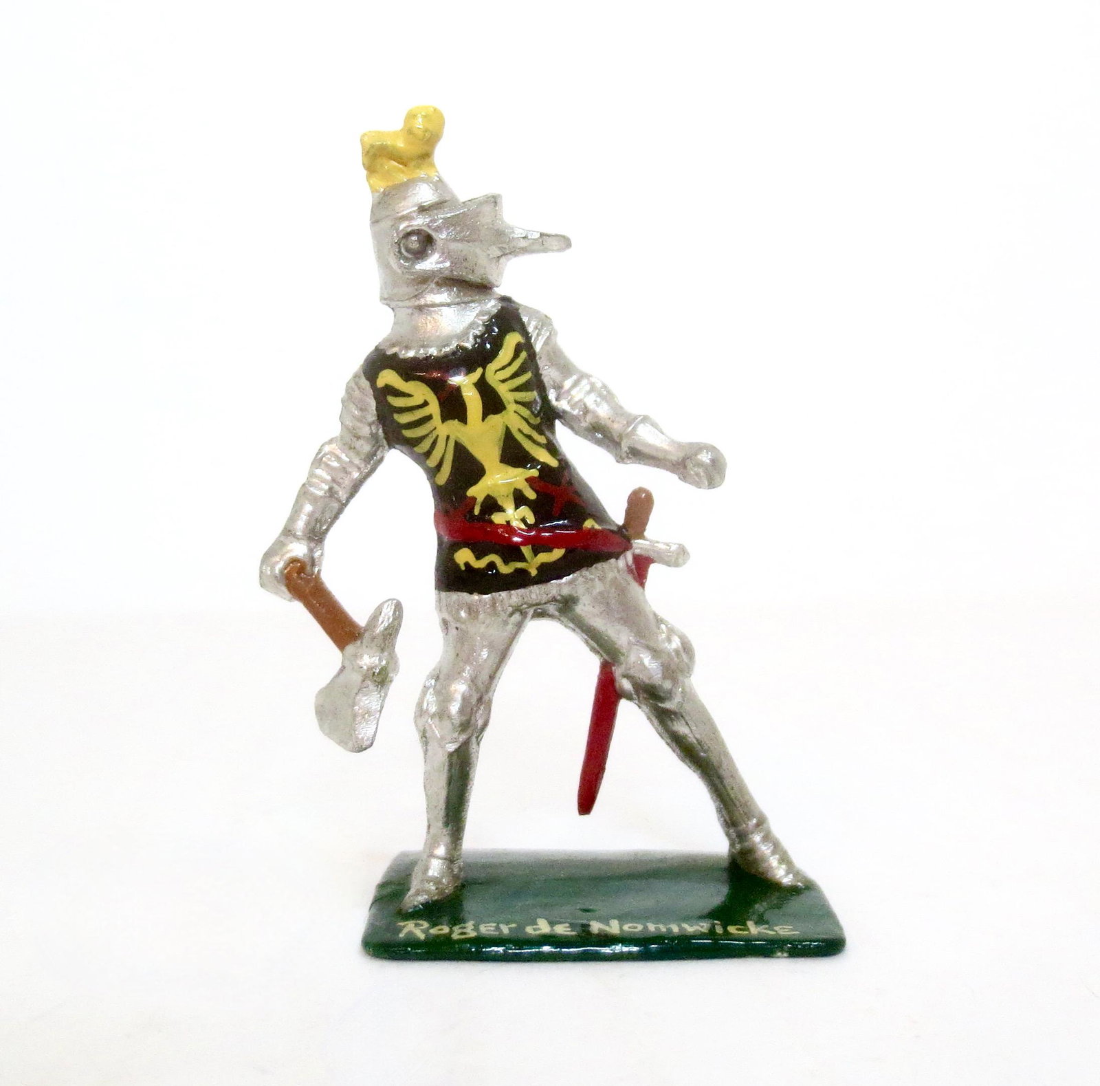 Courtenay Greenhill "The Champion": Roger de Nomwicke. Movable face shield, dark green base. Mint condition.