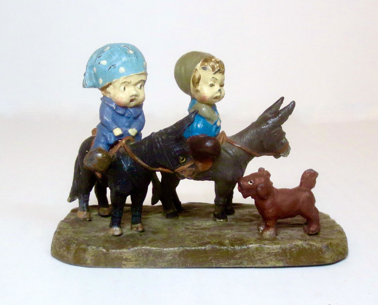 Hansel & Gretel? Riding Donkeys with Dog: Heyde or similar maker. 70mm tall. Pristine condition. Unboxed.