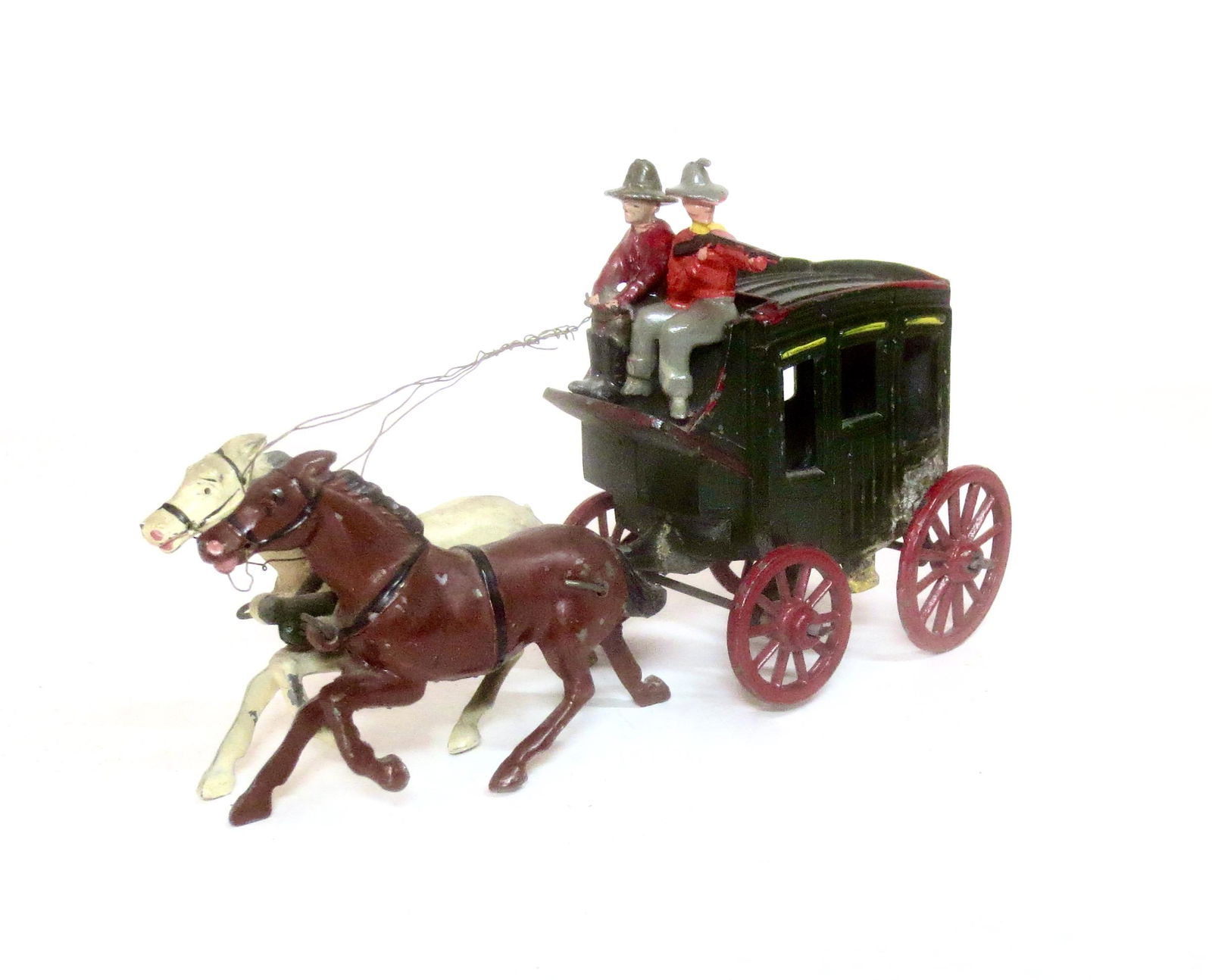 Johillco Wild West Stage Coach: 5 pieces. Good condition (one replacement figure by Crescent with rifle). Unboxed.