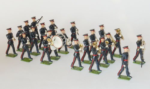Britains From Set # 2093 Royal Berkshire Regiment : Britains >From Set # 2093 Royal Berkshire Regiment Band with Drum Major, Band Master, Bass Drummer, Side Drummer and 17 Musicians. Post War. Unboxed. 22 Pieces 1954 Metal Drum Version (1 Base Tuba, 1 