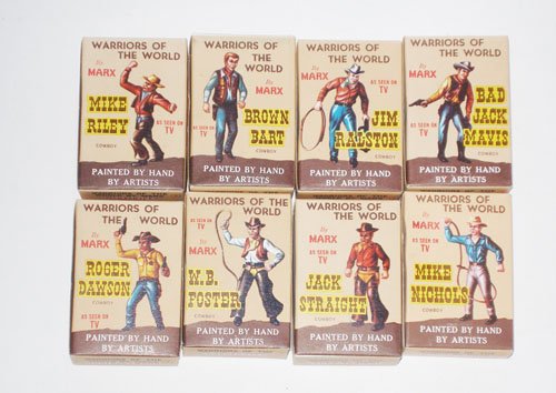 Marx Warriors of The World Plastic. Cowboy Figures: Marx Warriors of The World Plastic. Cowboy Figures individually Boxed. 8 Pieces.