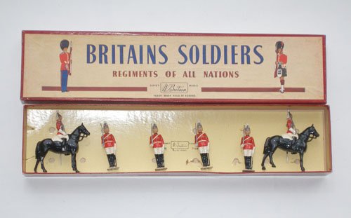 Britains Set # 2029. Life Guard Sentries: Britains Set # 2029. Life Guard Sentries Post War in Original R.O.A.N. Box. 6 Pieces.
